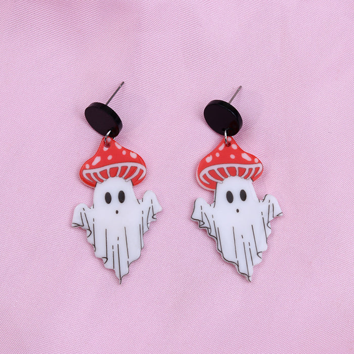 Wholesale  Rainbow Ghost printed acrylic earrings cartoon cute mushroom ghost earrings ear jewelry