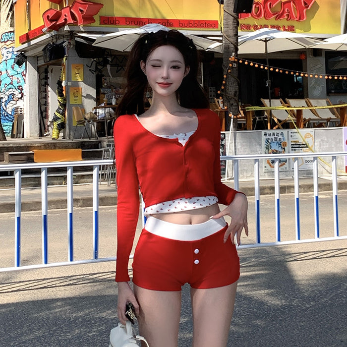 Wholesale Split swimsuit high-end bikini three piece set knitted cardigan