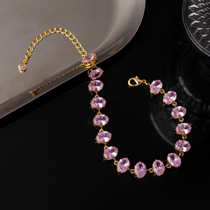 Wholesale Gold Bottom Zircon Bracelet Oval Powder Zircon Sweet Elegant Bracelet