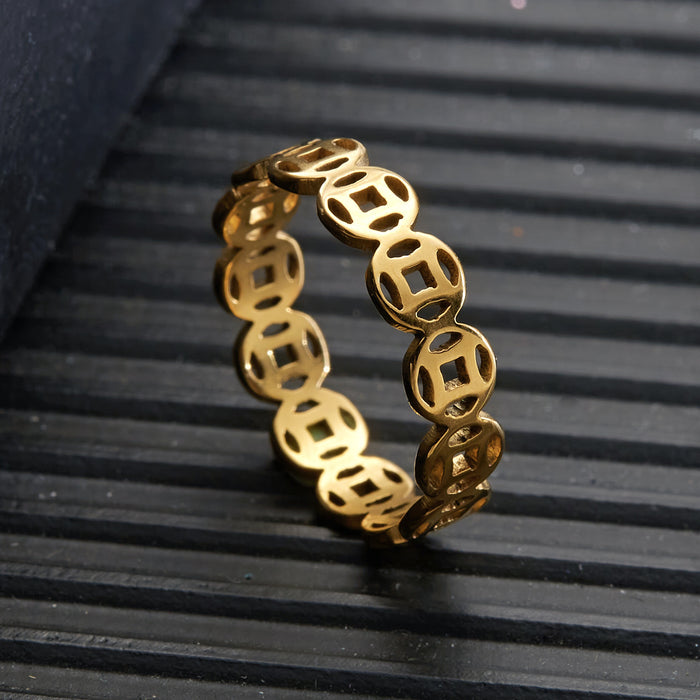 Wholesale New stainless steel copper coin ring creative dollar sign opening adjustable hand jewelry for women