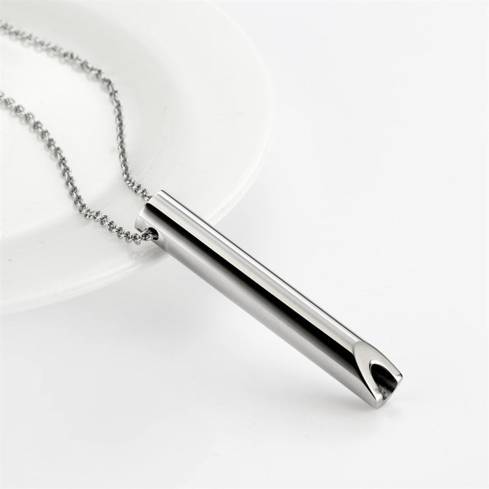 Wholesale Stainless Steel Titanium SSteel Whistle Meditation Mindfulness Breathing Decompression Anxiety Yoga Stainless Steel Pendant Necklace