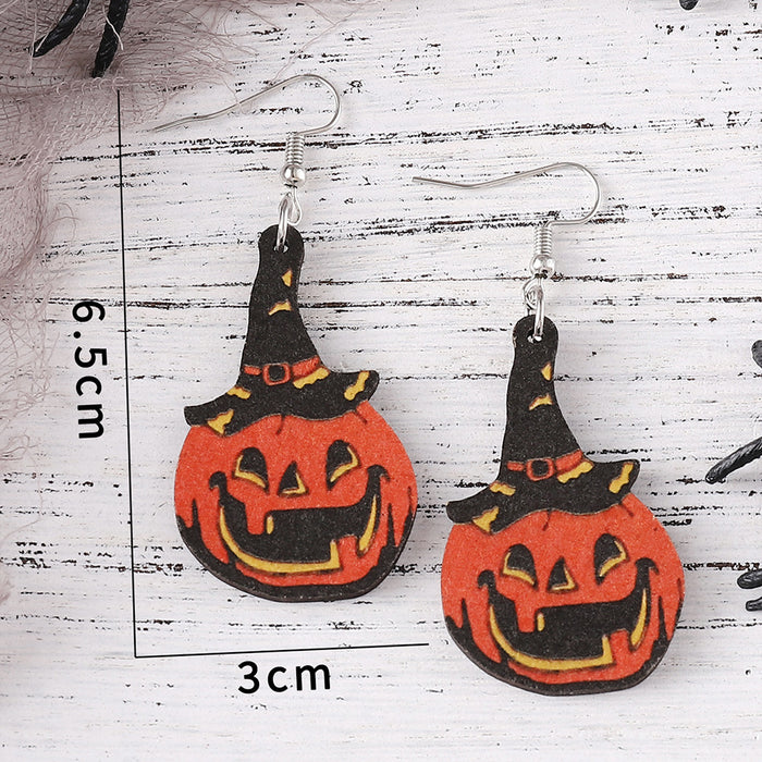 Wholesale  Gothic style ghost face pumpkin witch hat witch boots pendant earrings wooden double-sided earrings