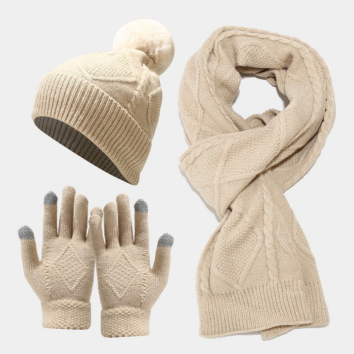 Wholesale Acrylic Warm Knitted Hat Scarf Gloves Three-piece Set JDC-FH-LvYi050