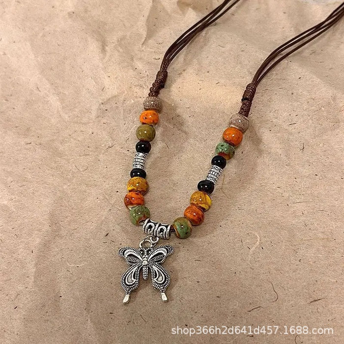 Wholesale Vintage butterfly bead collarbone chain necklace