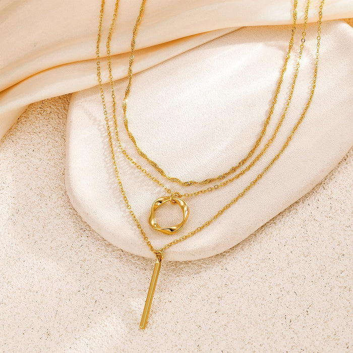Wholesale Women' s multi-layer circle long stick necklace new arrival personalized stacking autumn and winter three-layer necklace set