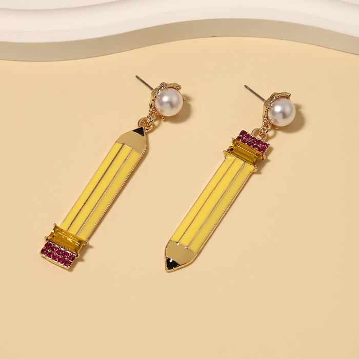 Wholesale geometric pencil alloy drop earrings pearl earrings