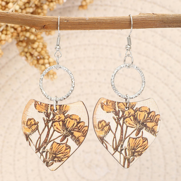 Wholesale Leaves Wooden Earrings Ring Earrings