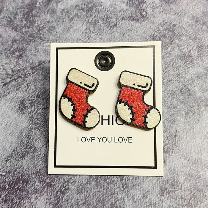 Wholesale Christmas wood earrings supply Christmas tree snowman exaggerated