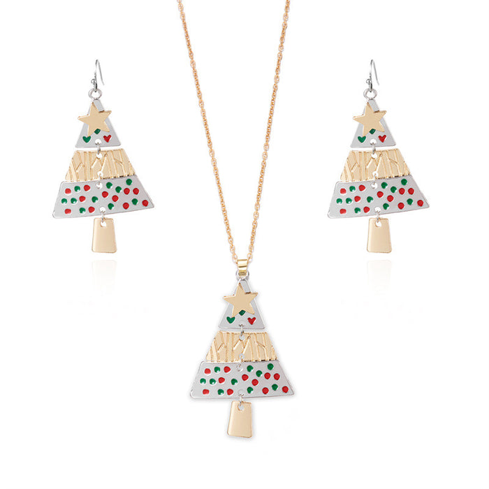 Wholesale Christmas Tree Rhinestone Drop Earring and Necklace Set Stylish