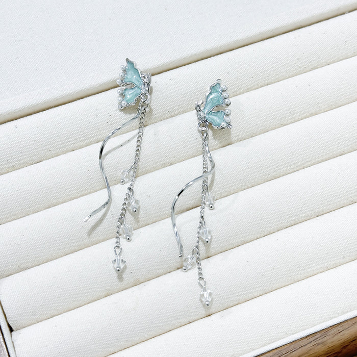 Wholesale Light luxury niche pearl flower earrings with tassels, fashionable and atmospheric earrings