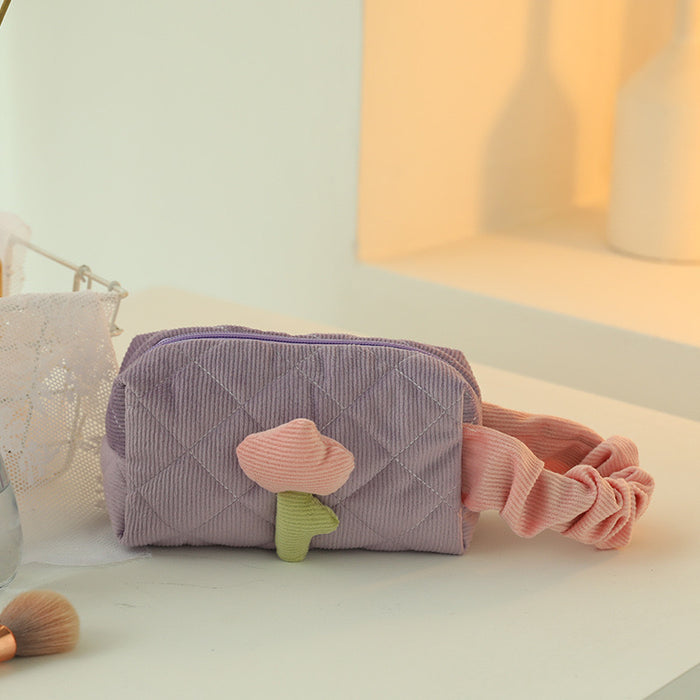 Wholesale Makeup bag with corduroy flowers, portable and large capacity for outdoor use