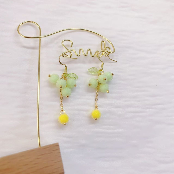 Wholesale New handmade grape earrings long green earrings without ear holes ear clips ear accessories
