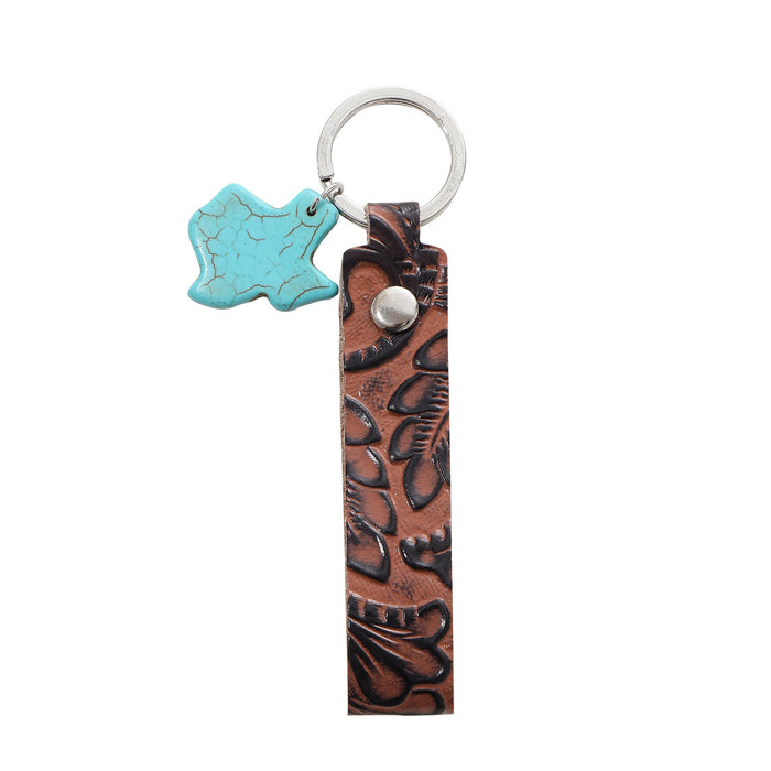 Wholesale Genuine Leather Retro Keychain with Handmade Textured Design