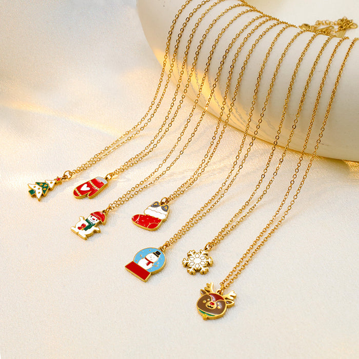 Wholesale Christmas Cartoon Oil Dripping Creative Design Necklace