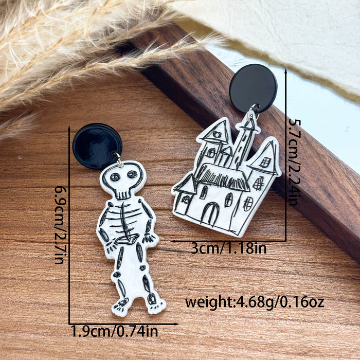 Wholesale Acrylic Halloween ghost house skeleton dark high-end ladies earrings