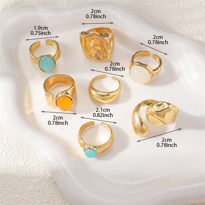 Wholesale Zinc Alloy Geometric Open Design 7 Ring Set Women' s Jewelry Accessory MOQ≥2