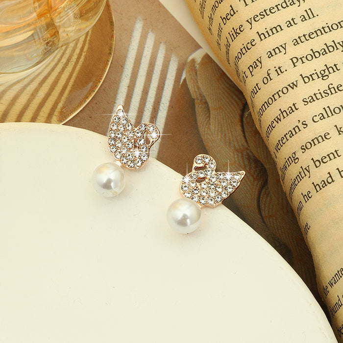 Wholesale Alloy Swan Diamond Pearl Earrings JDC-ES-MYY012