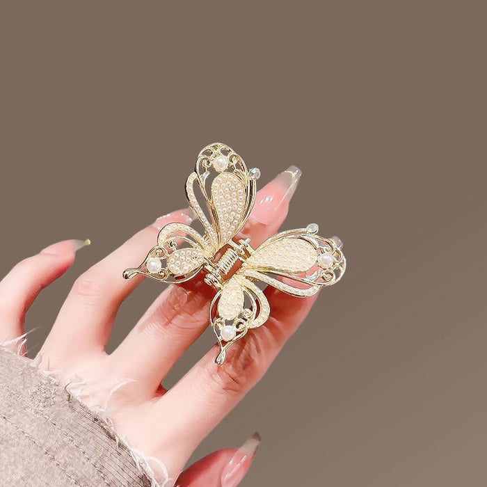 Wholesale Three dimensional butterfly rhinestone pearl hair clip, grip clip, back of head, half tied hair, shark clip, top clip