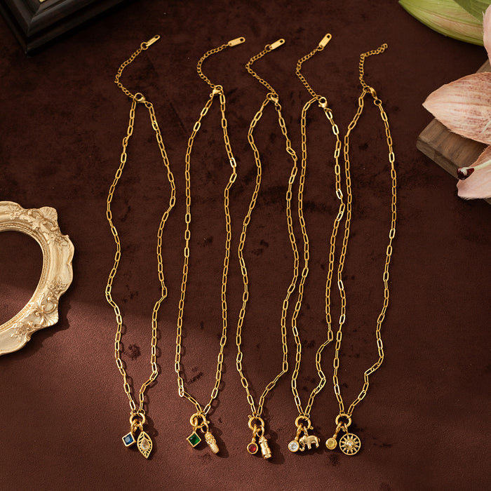 Wholesale stainless steel zircon feather necklace small pendant furnace vacuum plating gold color jewelry