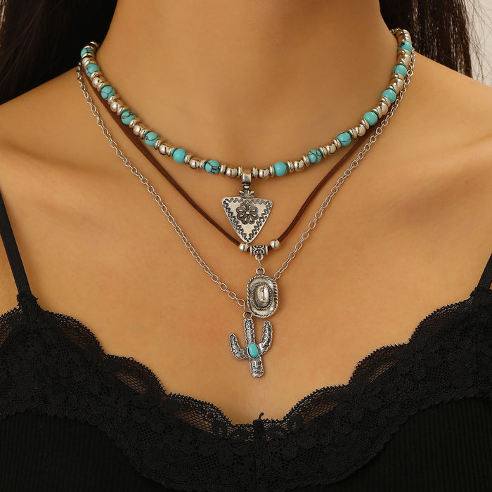 Wholesale Bohemian Ethnic Style Zinc Alloy Jewelry Set Cow Head Design Necklace and Bracelet