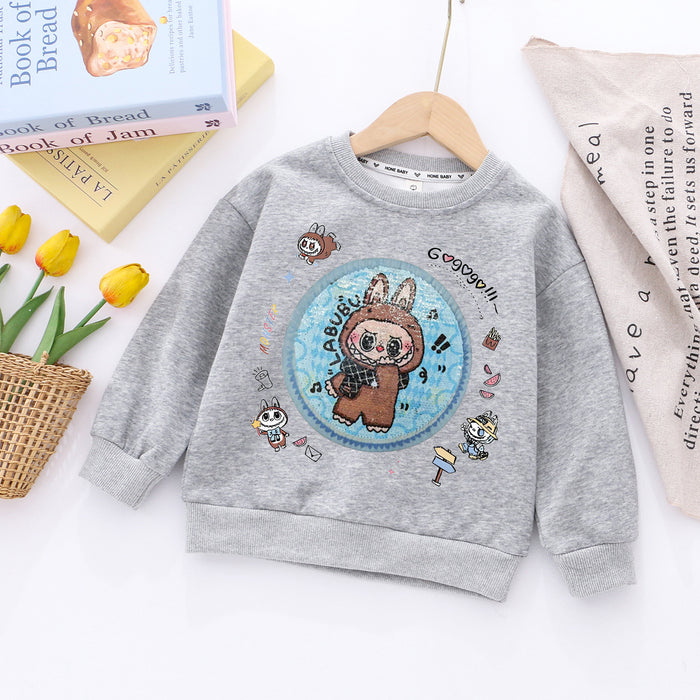 Wholesale Boys'  round neck sweatshirt for boys in autumn,  new style Chinese cotton sweatshirt for children,  trendy printed sweatshirt with double-sided sequins