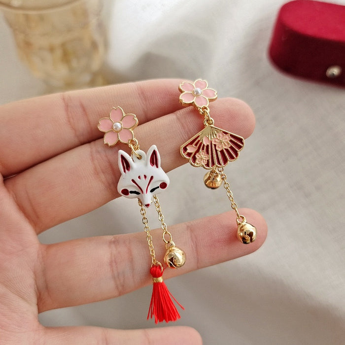 Wholesale Fox Demon mask design Silver Needle Girl earrings sweet cute flower Fox earrings