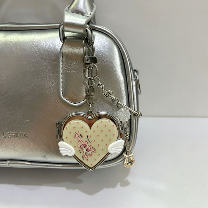 Wholesale Heart Shape Mirror Bag Charm with Butterfly Wings Alloy Electroplated Decorative Accessory