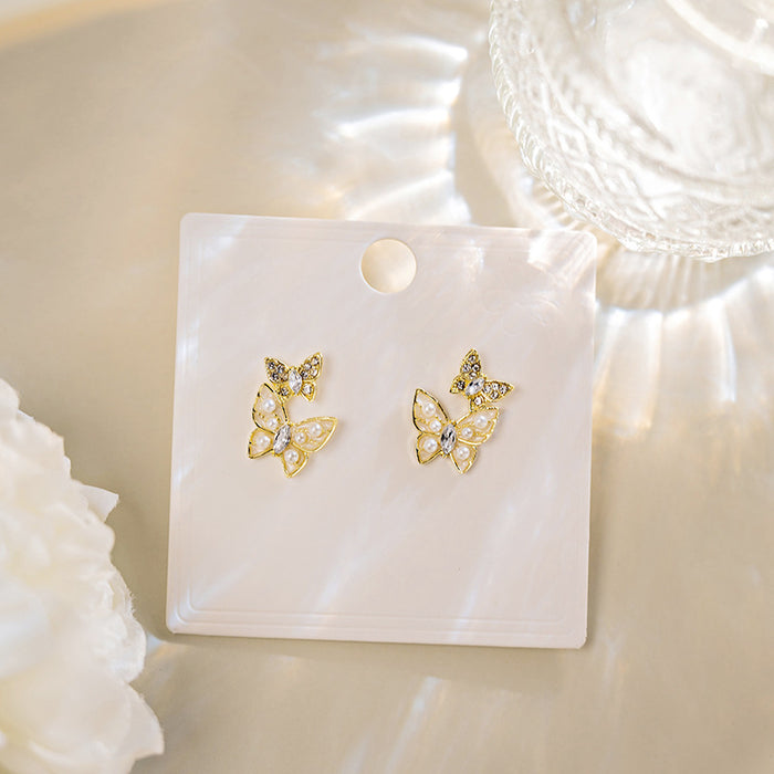 Wholesale Silver Butterfly Tassel Earrings High-end Earrings Elegant Diamond Pearl Long Earrings