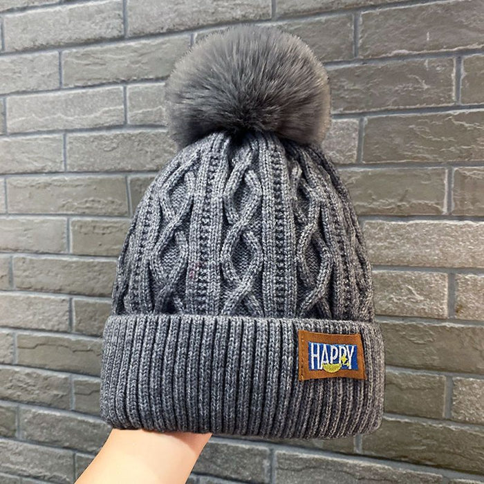 Wholesale fleece-lined Wool Hat Thickened Warm Northeast Knitted Hat Women' s Big Head Ear Protecting Hair Ball Hat White Ball Hat