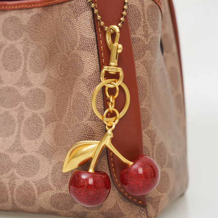 Wholesale Red Cherry Bag Charm Keychain Plastic Resin Electroplating Car Key Accessory