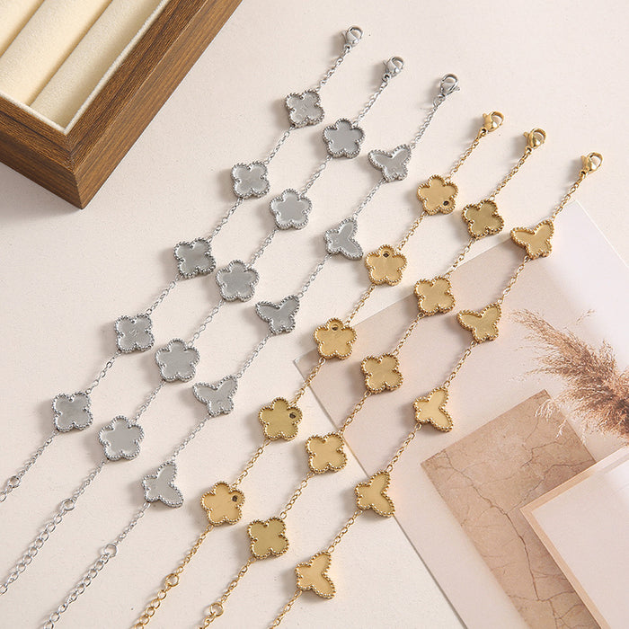 Wholesale Stainless Steel Four-Leaf Clover Butterfly Double-Sided Bracelet