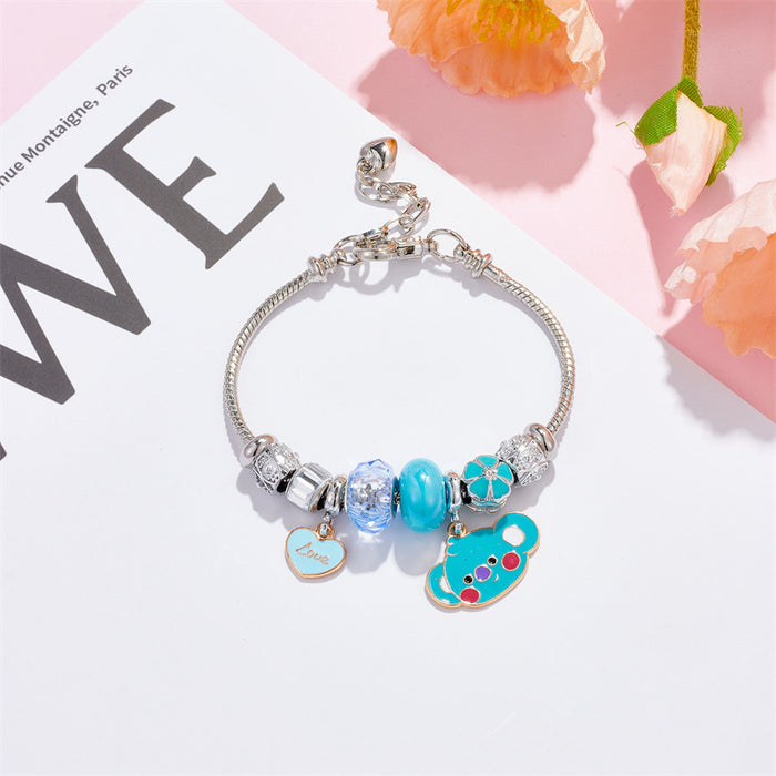 Wholesale stainless steel DIY female student Heart pendant beaded Charms Bracelets