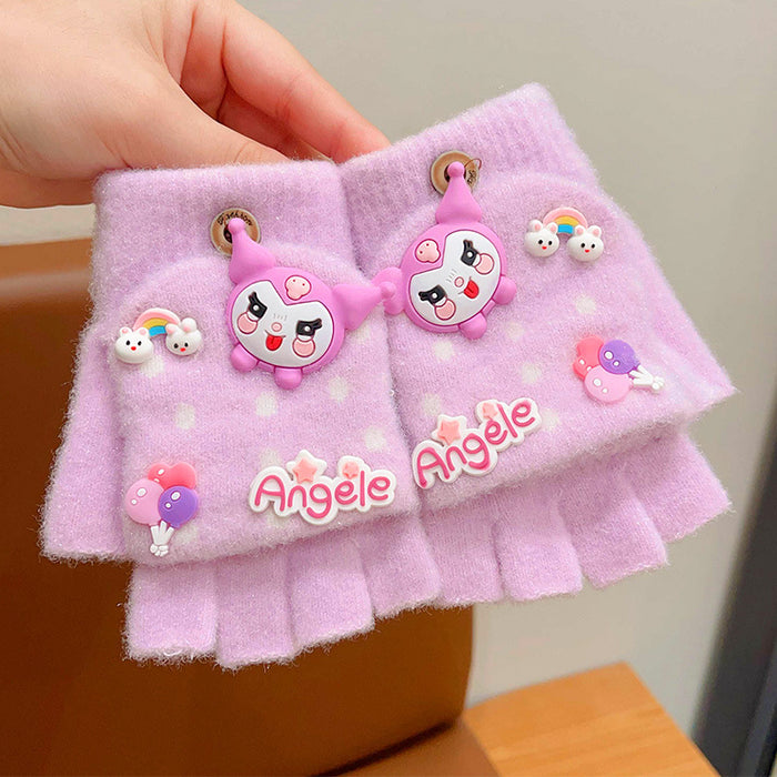 Wholesale Warm Gloves Cute Cartoon  fleece-lined Warm Five Finger Set