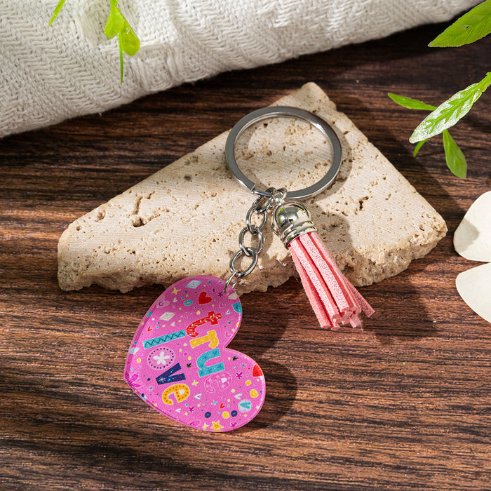 Wholesale Acrylic heart keychain pendant with slogan perfect for Mother' s Day gift,  love you luggage charm