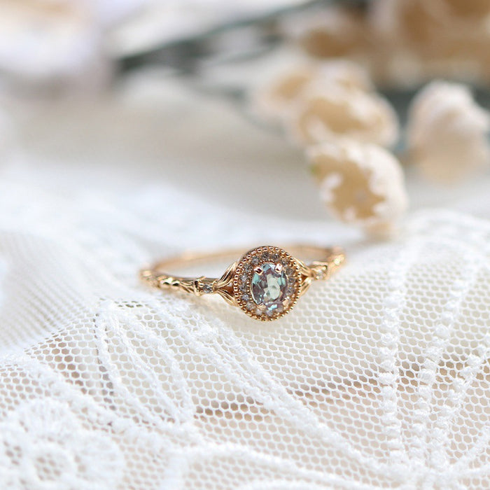 Wholesale Color changing gemstone retro ring, light luxury ring, versatile