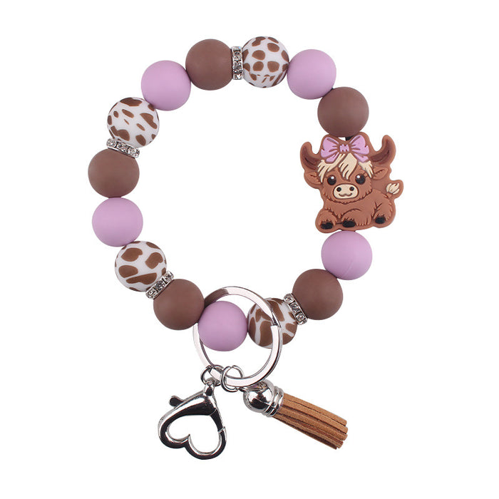 Wholesale Cartoon Cow Consumption Silicone Bracelet Keychain Silicone Handmade Beaded Bracelet