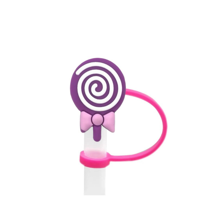 Wholesale Cartoon lollipop shaped dustproof straw cap DIY creative straw decoration cover 8/10mm silicone straw stopper