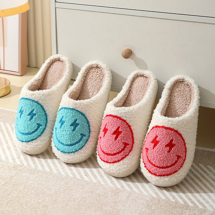 Wholesale Winter style lightning smiley face cotton slippers for women indoor home non-slip home autumn and winter warm slippers