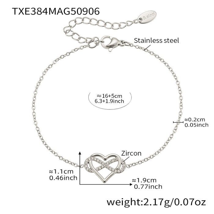 Wholesale Full-Pavé Heart Layering Titanium Steel Necklace &  Bracelet Set