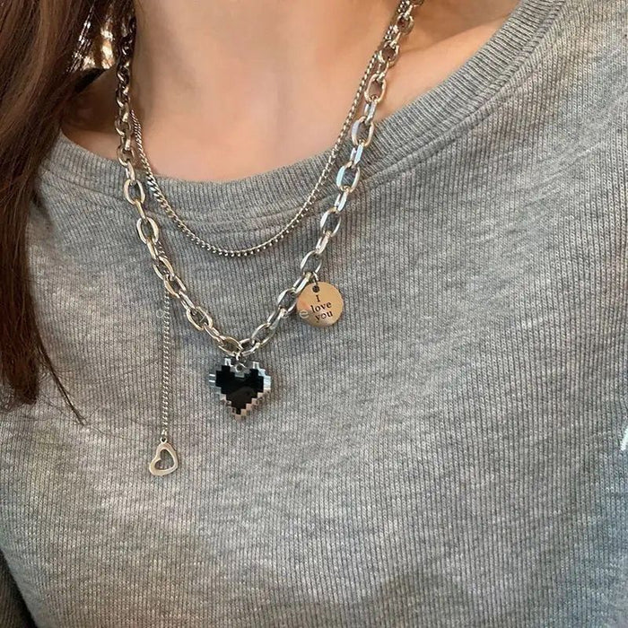 Wholesale Black necklace with butterfly and cross design,  hip-hop style.