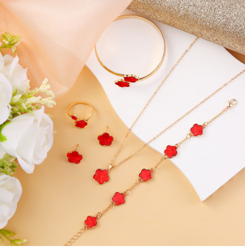 Wholesale 5pcs/ set Acrylic Lucky Flower Jewelry Set