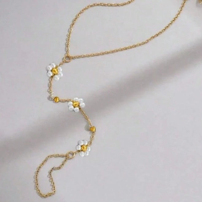 Wholesale Stainless steel handmade bead chain flower pearl niche bracelet