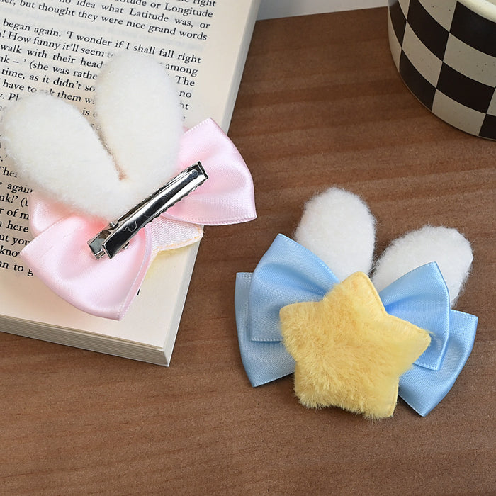 Wholesale Cute hair clip headband, sweet water colored bow, plush rabbit ear hairpin