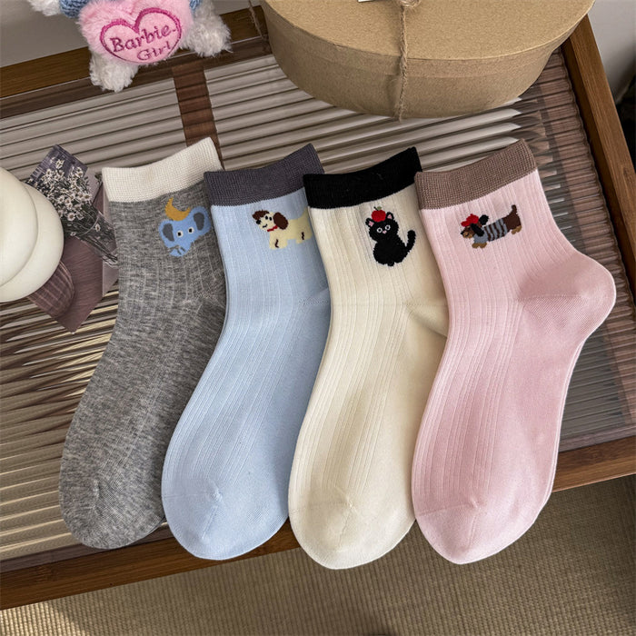 Wholesale Thin, short tube cartoon socks, low cut cotton socks, mid tube socks, color blocked socks