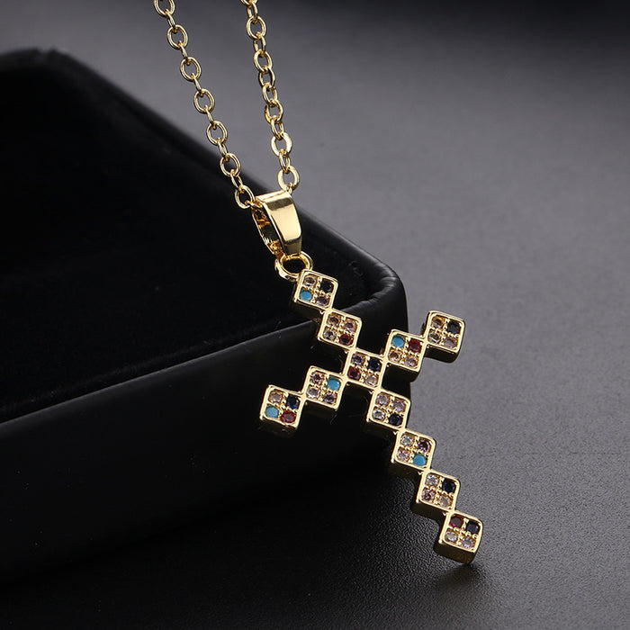 Wholesale Copper Inlaid Zircon Cross Pendant Necklace JDC-NE-ShangY035