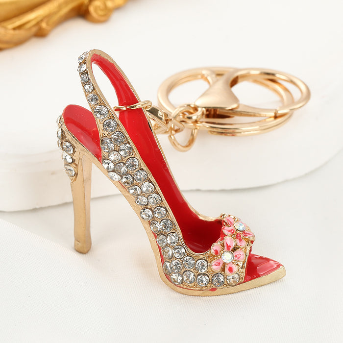 Wholesale Zinc Alloy High Heel Shoe Rhinestone Keychain Fashion Bag Charm Car Key Accessory MOQ≥2