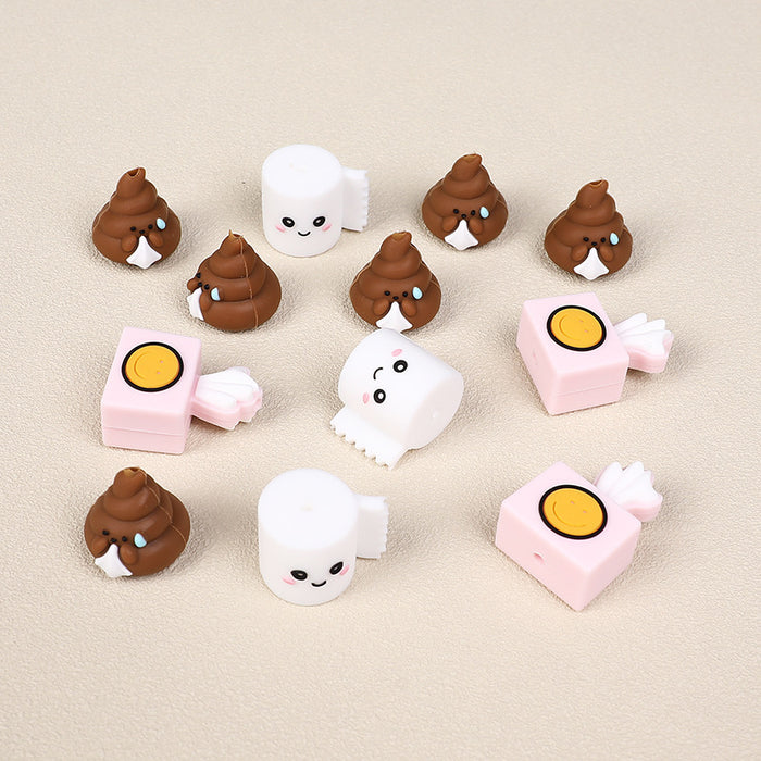 Wholesale 20pcs Silicone beads mixed style funny poop bead pen decoration loose beads cartoon glue beads