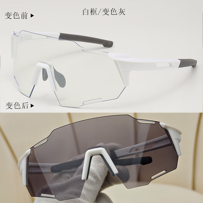 Wholesale Cycling glasses, white frame, transparent sheet, large frame, outdoor color changing sunglasses, running UV, myopia ink