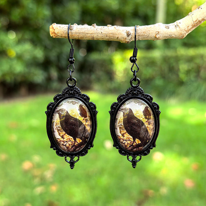 Wholesale  Black Crow Time Gemstone Pendant Earrings Gothic Dark Series Ear Jewelry