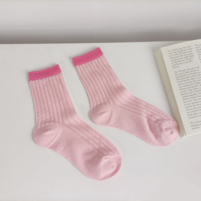 Wholesale Thin breathable cotton socks with hollowed out mesh eyes, tube socks, color blocked pile socks